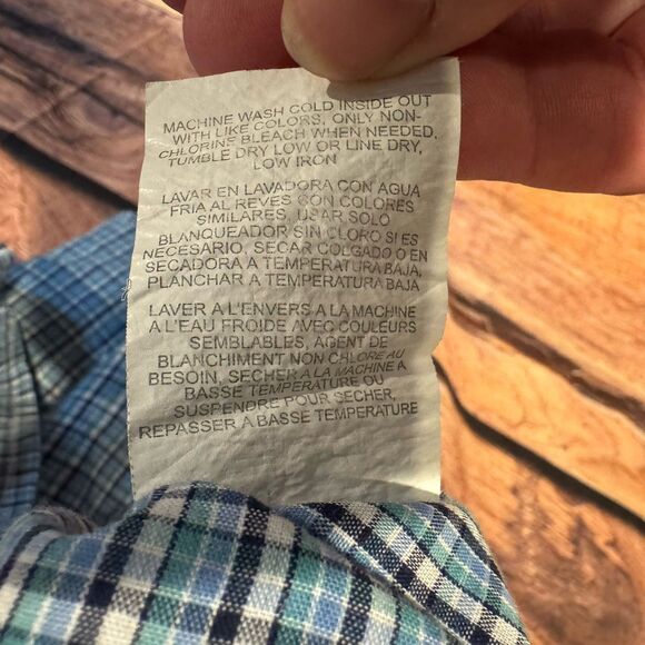 Wrangler Riata Western Shirt Medium Blue Plaid Shirt Sleeve Button Down Cowboy - Picture 8 of 9